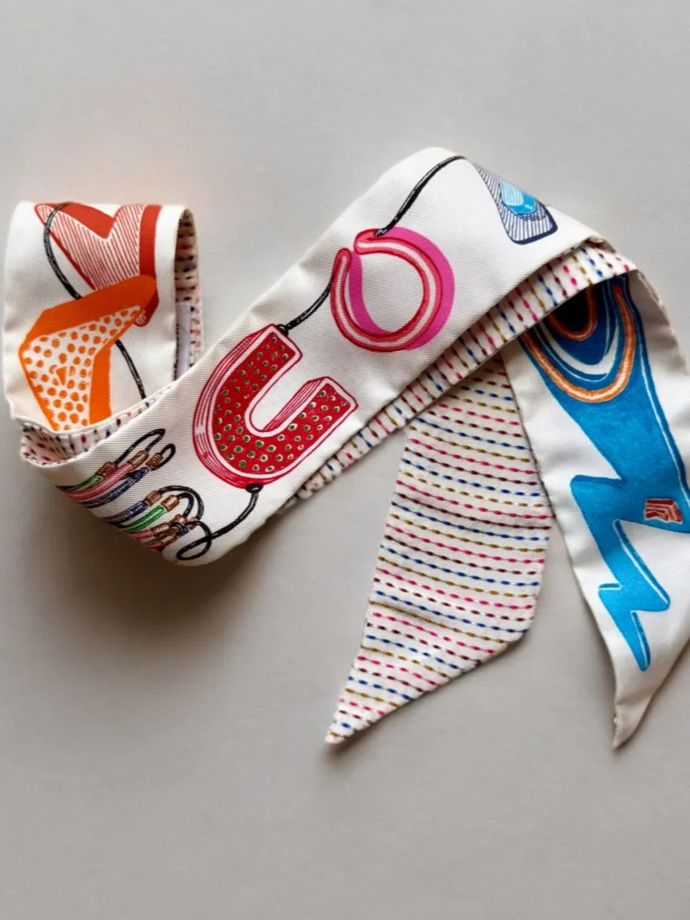 Hermes Multicolor Chevaloscope Pointille Silk Twilly Scarf